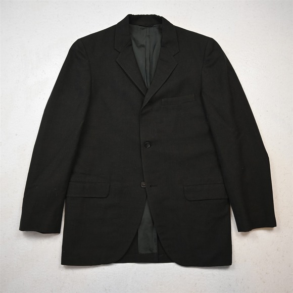 Vtg USA Made 38S Dark Green Gray Flannel Wool Mens Blazer Suit Jacket Sport Coat
